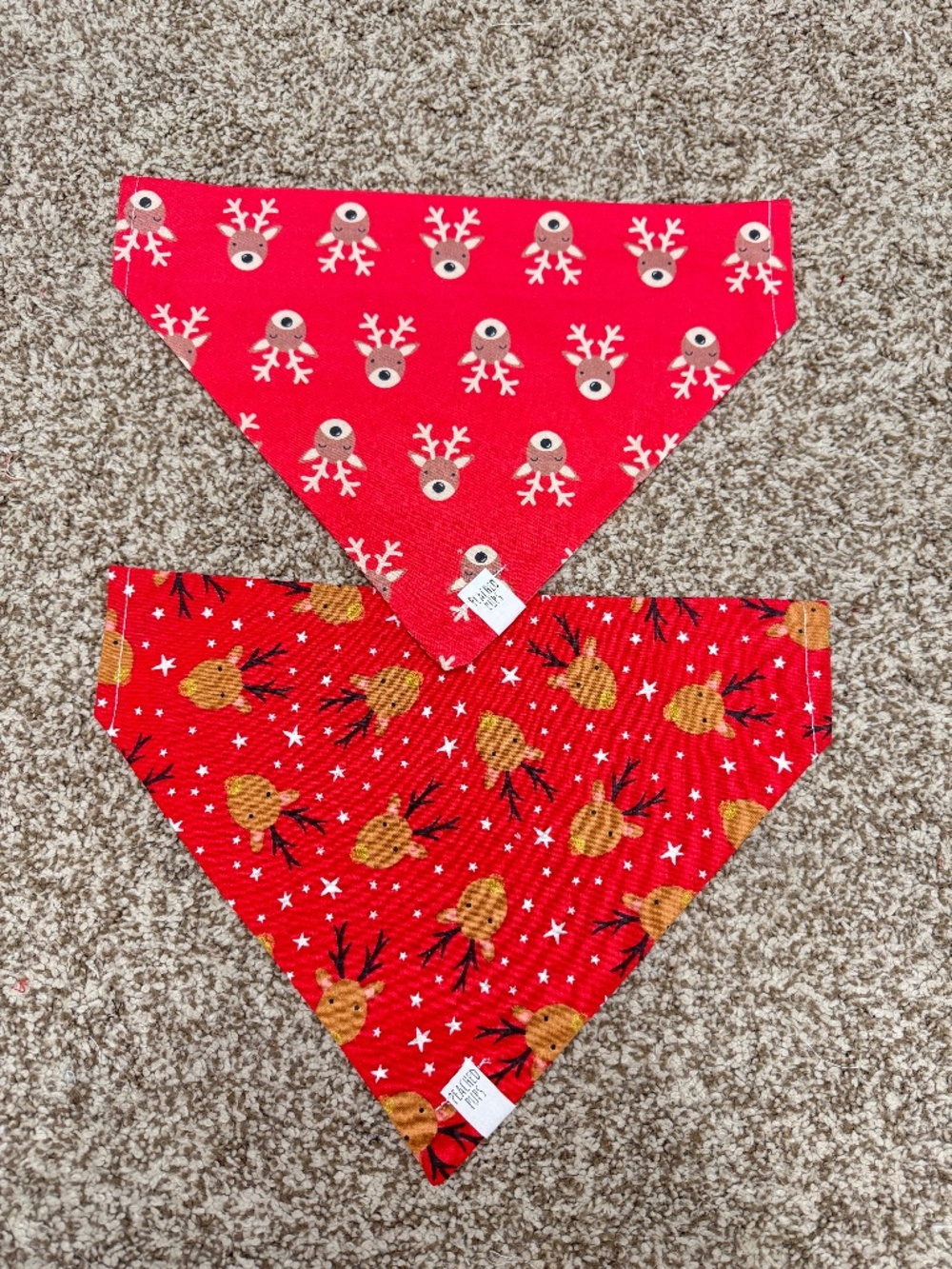 Christmas Reindeer Dog Bandanas - 2 Pack Over the collar bandanas